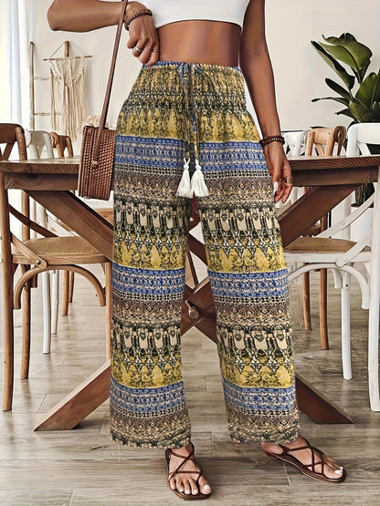 Damen Boho Weite Bein Hose – Sommer Freizeit & Urlaub Style