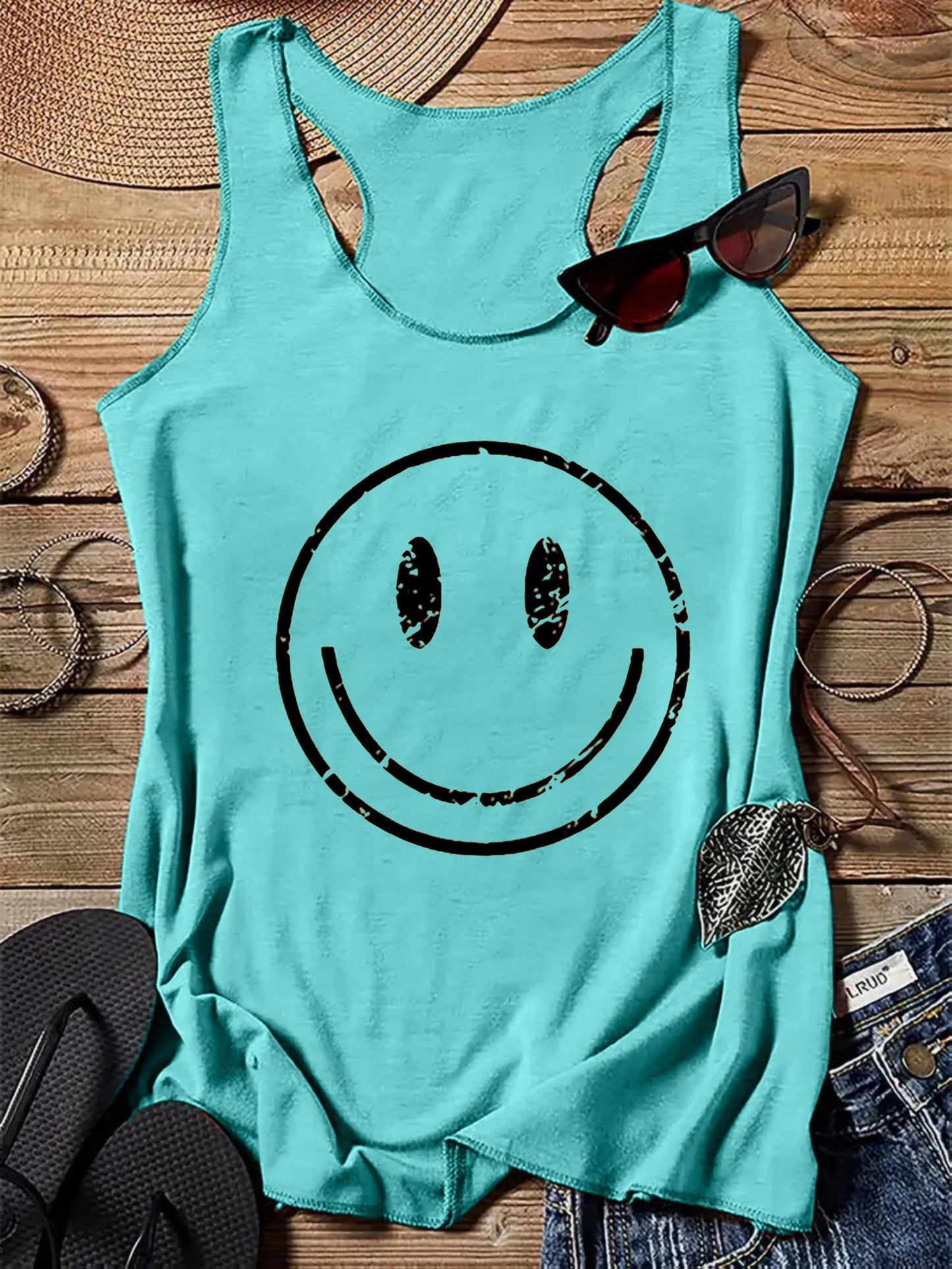 Damen Tanktop mit Smiley-Print für Freizeit und Urlaub – Lässiges Sommer-Shirt
