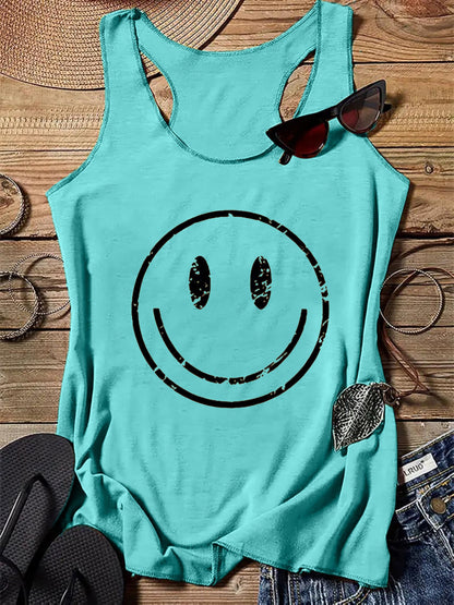 Damen Tanktop mit Smiley-Print für Freizeit und Urlaub – Lässiges Sommer-Shirt