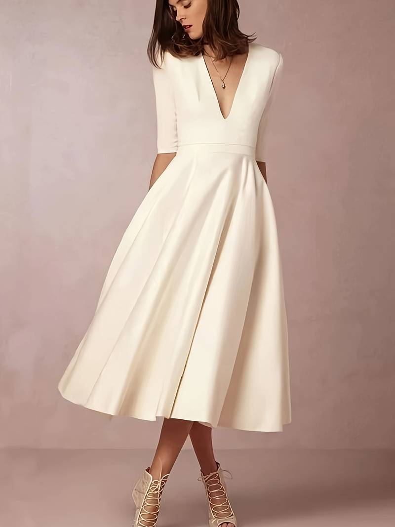 Damen Elegantes A-Linien Midikleid mit V-Ausschnitt für festliche Anlässe und Partys