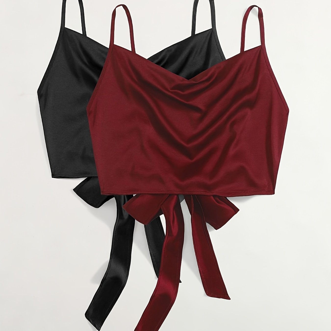 Damen Trendige Cropped Tops mit Drapiertem Ausschnitt und Bindeband – 2er Set für Freizeit und Ausgehen