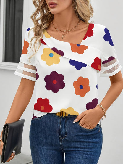 Damen Bluse mit Blumenmuster und Asymmetrischem Ausschnitt – Modisch und Alltagstauglich