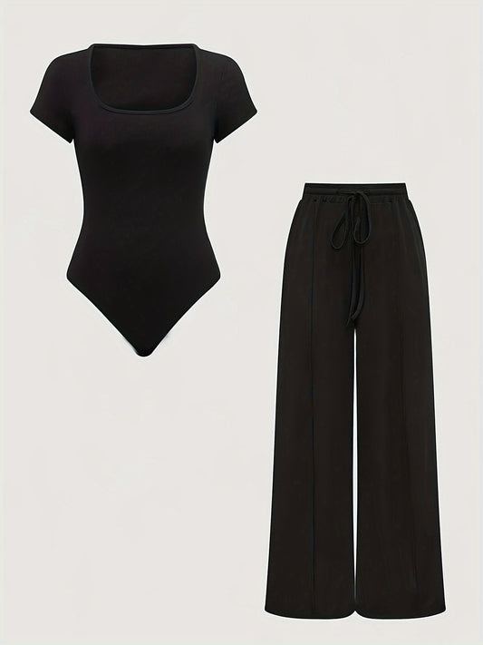 Damen-Loungewear-Set mit Body und weiten Hosen – Bequemes Freizeit-Outfit, moderner Schnitt
