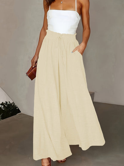 Damen Elegante Weite High Waist Palazzo Hose mit Taschen – Perfekt für Alltag und Büro