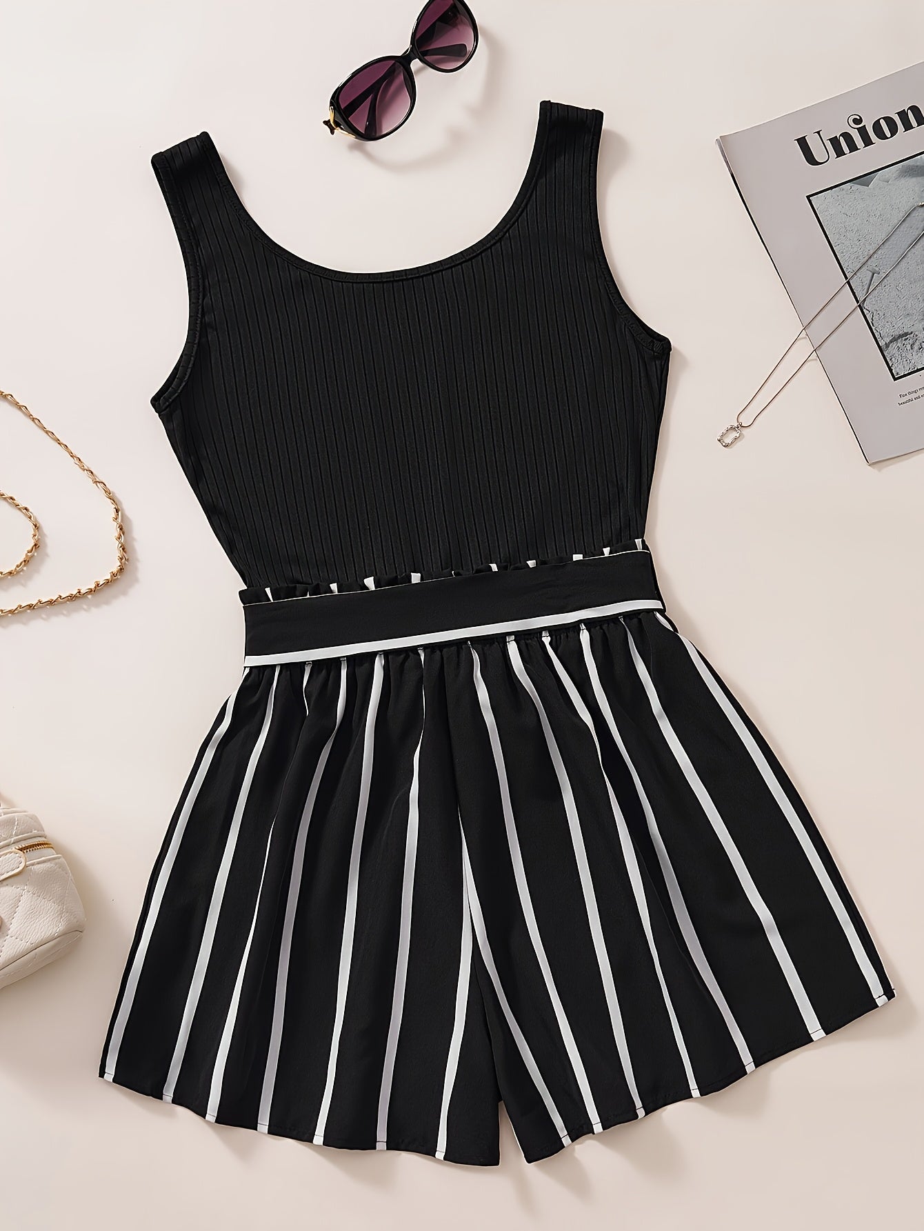Damen Jumpsuit Elegant Gestreift mit Taillengürtel – Perfekt für Frühling & Sommer