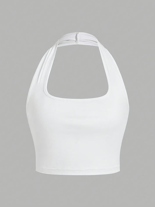 Damen Halterneck Crop Top – Rückenfrei, Sommer, Modisch, Freizeit
