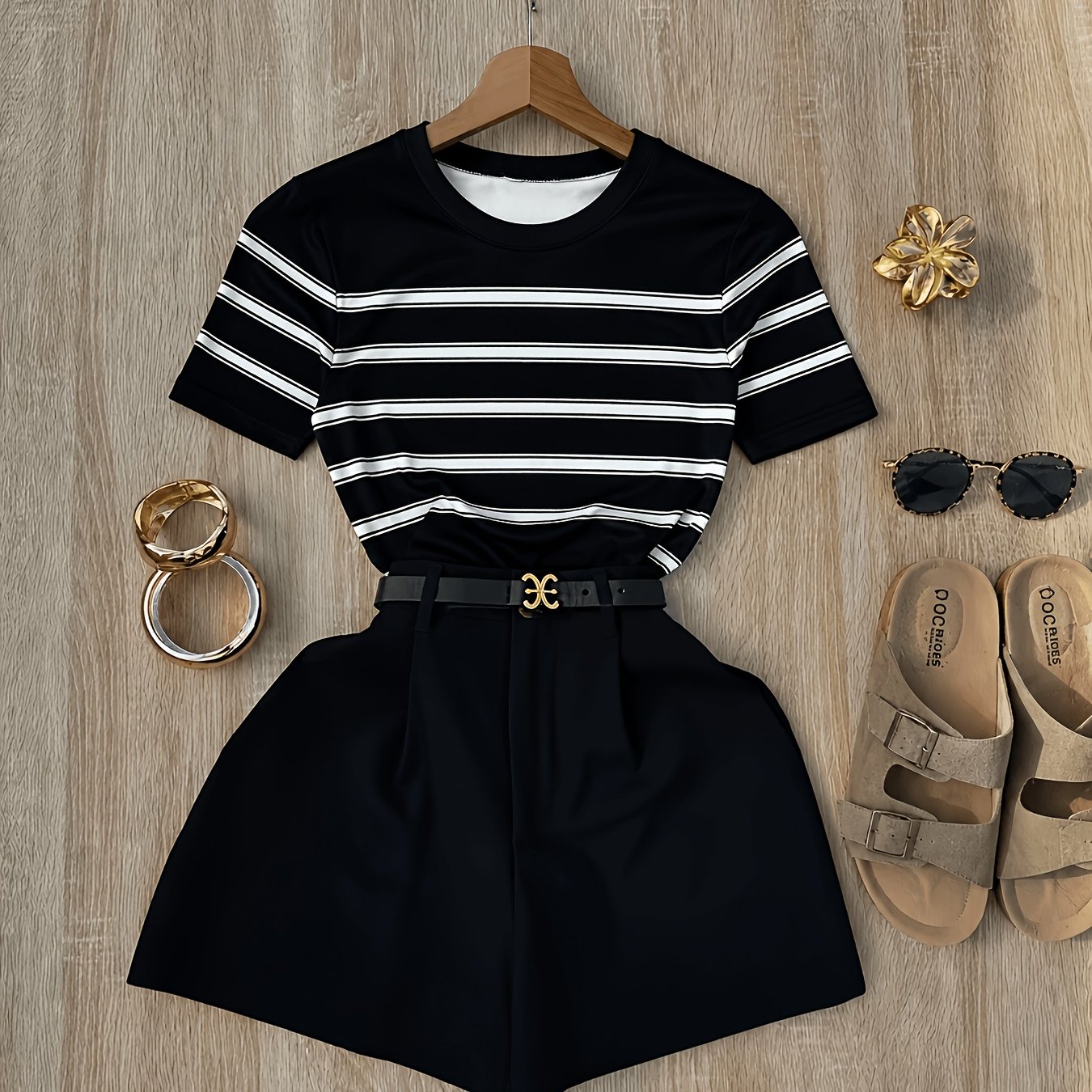 Damen Zweiteiliges Outfit – Gestreiftes Shirt & High-Waist Shorts im Casual-Chic Stil