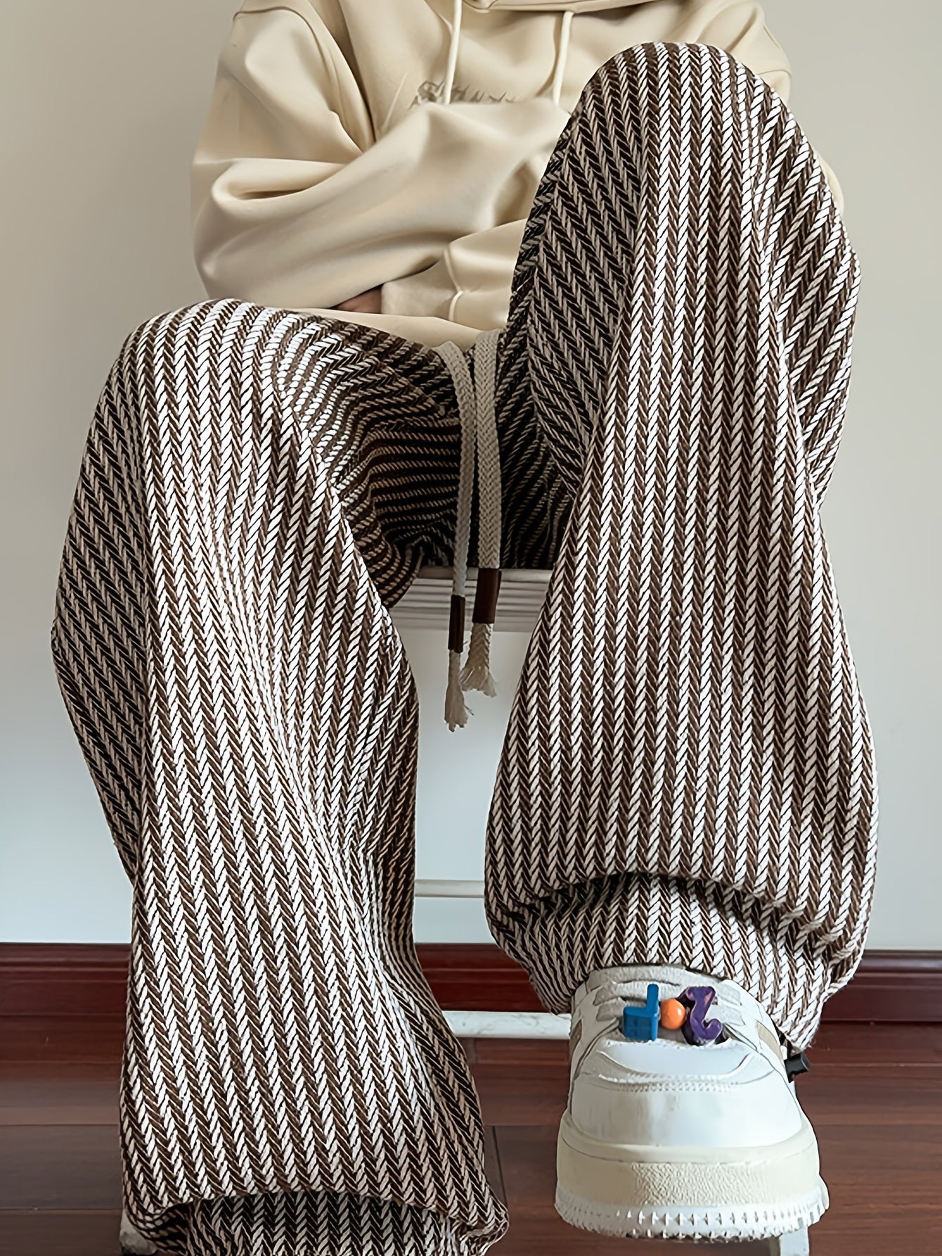 Herren Freizeithose mit Zickzackmuster – Bequeme Strickhose im Straight-Leg-Stil für Alltag und Streetwear