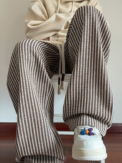 Herren Freizeithose mit Zickzackmuster – Bequeme Strickhose im Straight-Leg-Stil für Alltag und Streetwear