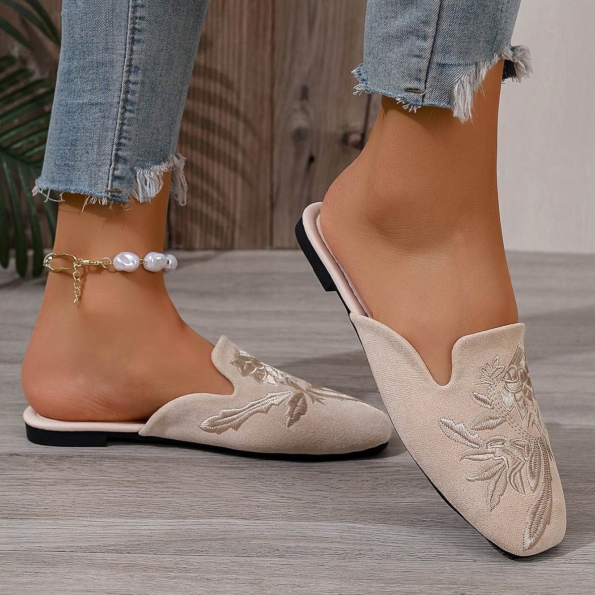 Damen Bestickte Slip-On Schuhe Elegant Bequem für Alltag und Freizeit