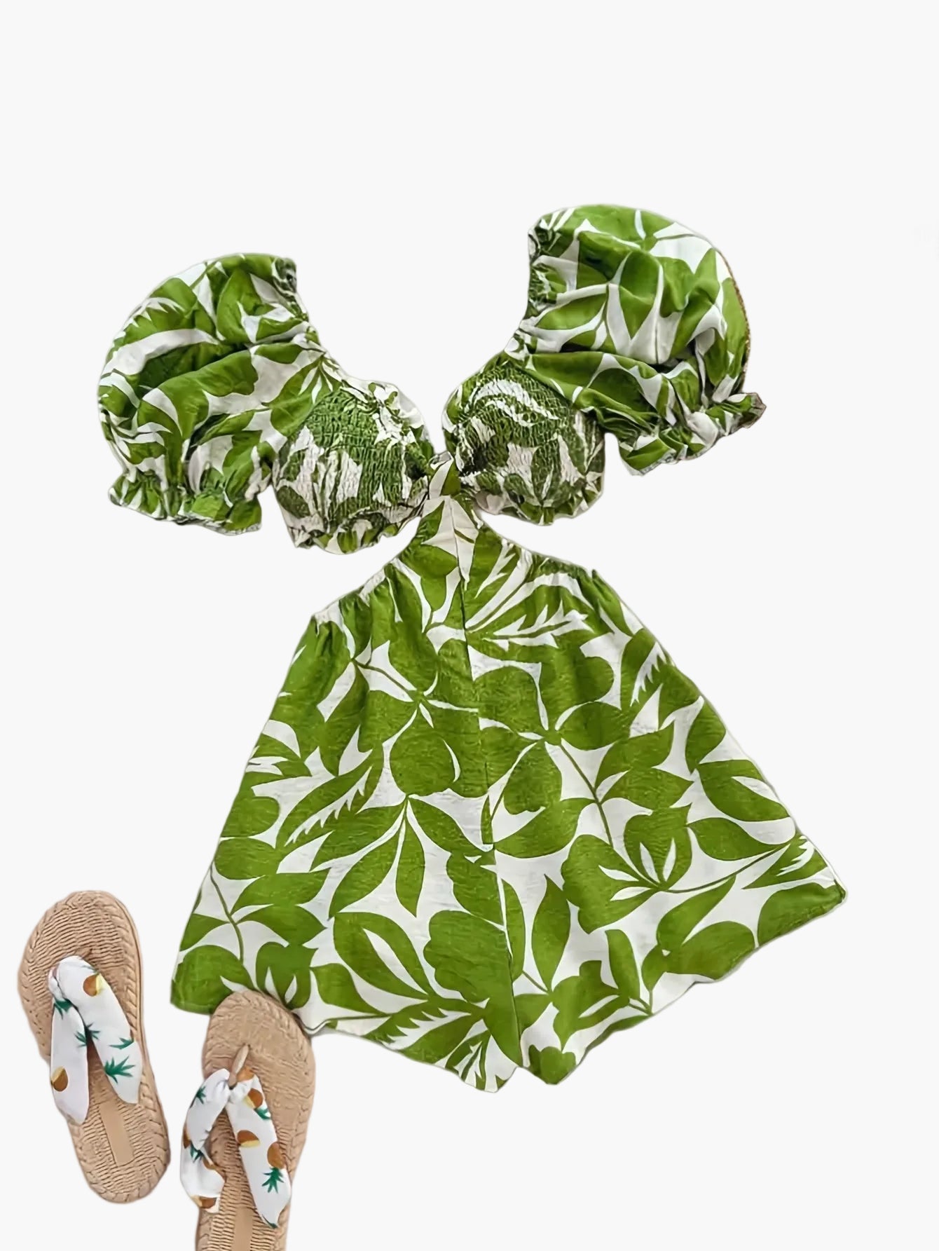 Damen Jumpsuit mit Tropenmuster und Puffärmeln – Perfekt für Urlaub, Strand & Sommerfeste