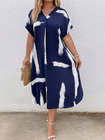Damen Tunika Kleid im modernen Pinselstrich-Design – Eleganter und bequemer Freizeit-Look
