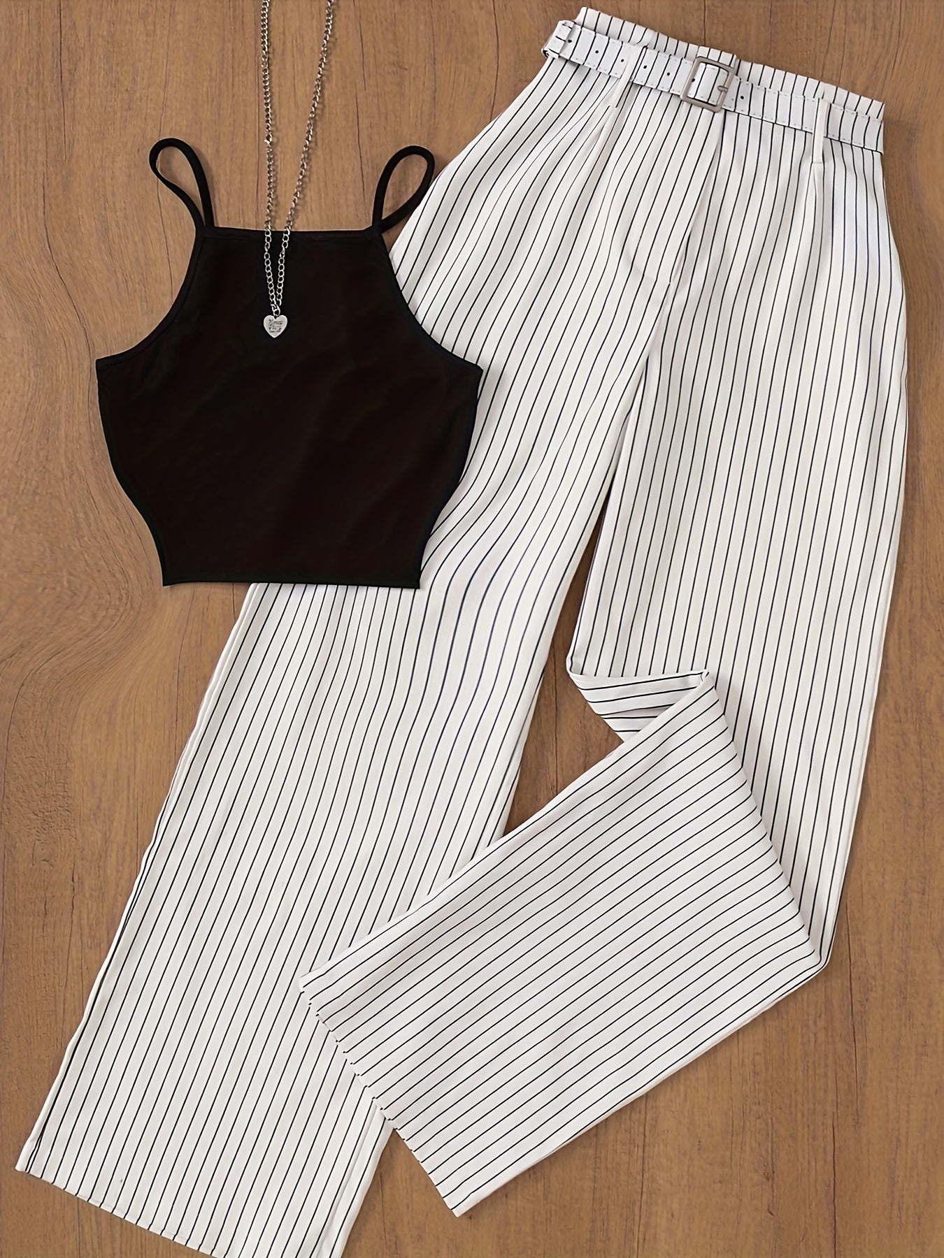 Damen Eleganter Streifen Zweiteiler Set – Modisches Top mit weitem Hosenanzug für Business & Freizeit