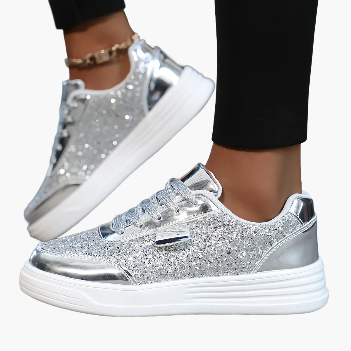 Damen Glitzer Sneaker – Modische Freizeitschuhe mit Plateau und Glamour-Look