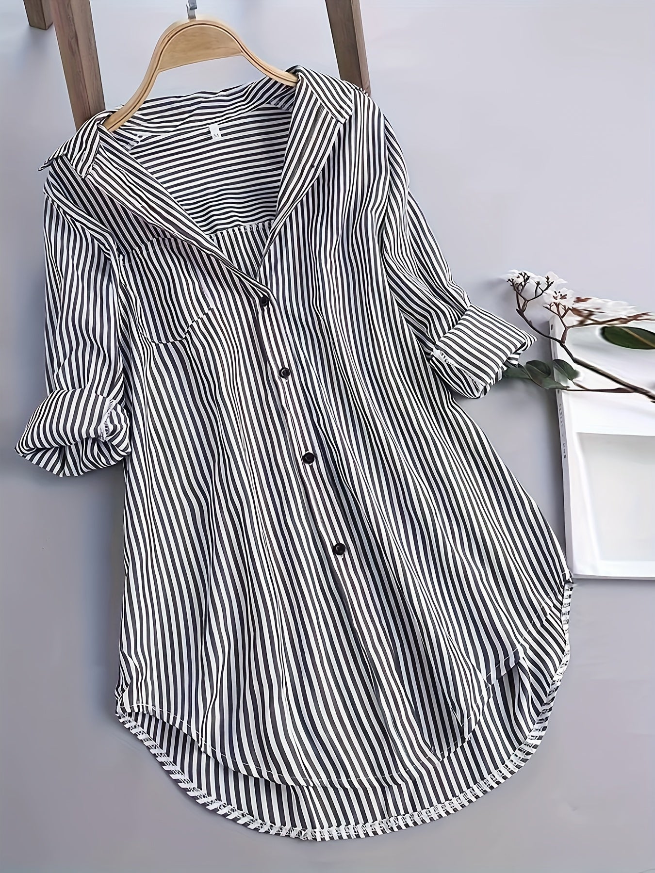Damen Oversize Hemd mit Streifen – Lockeres Business & Freizeit Langarm-Bluse
