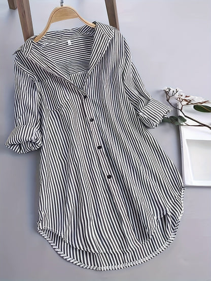 Damen Oversize Hemd mit Streifen – Lockeres Business & Freizeit Langarm-Bluse