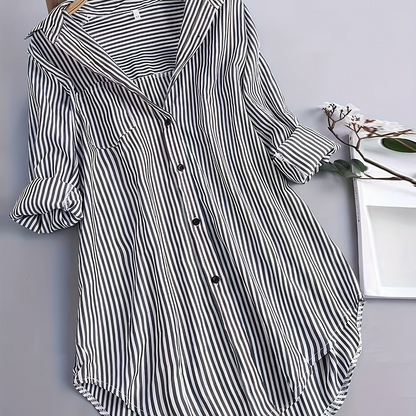 Damen Oversize Hemd mit Streifen – Lockeres Business & Freizeit Langarm-Bluse