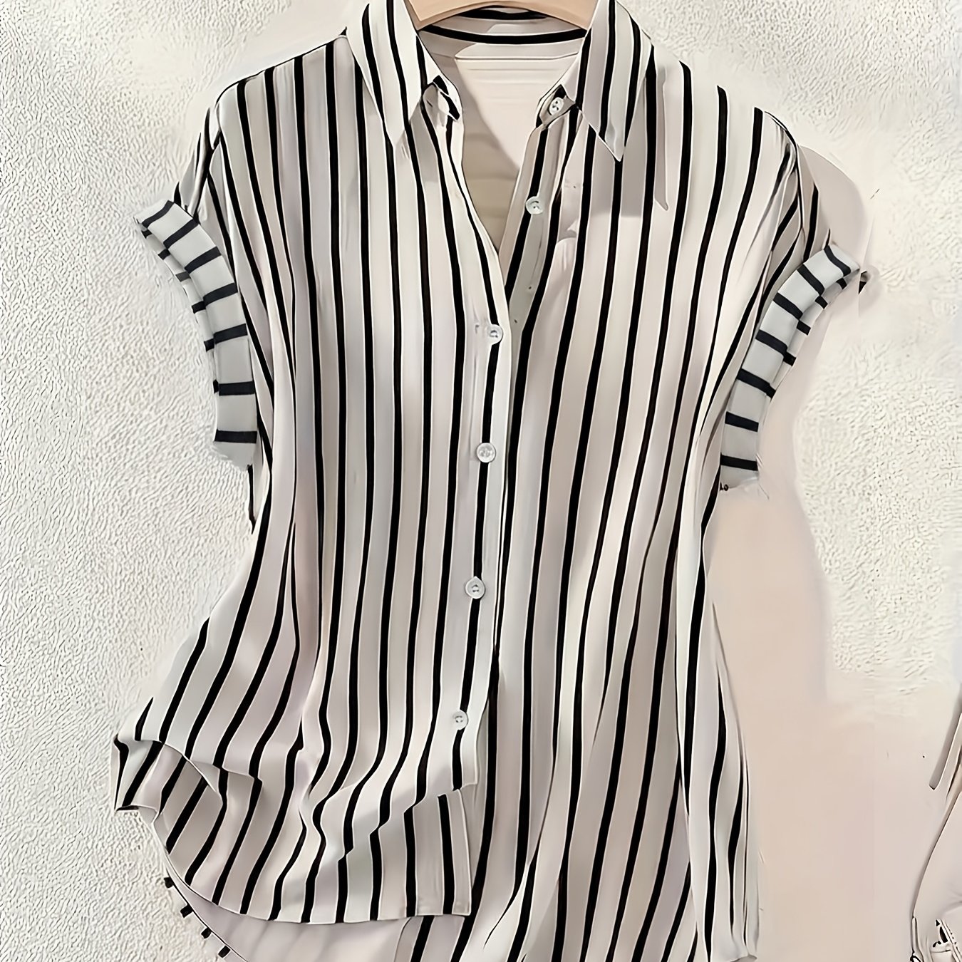 Damen Blusenshirt mit vertikalem Streifenmuster und Knopfleiste – Eleganter Sommer-Look für Büro & Freizeit
