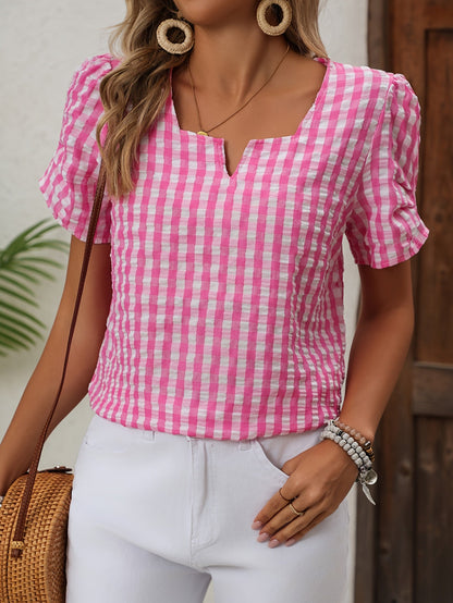 Damen Sommer Bluse im Karomuster – Eleganter Freizeitstil für Alltag und Urlaub