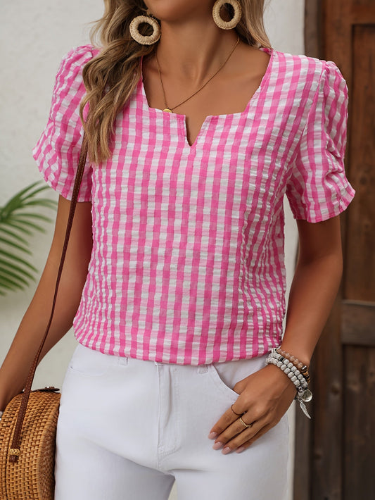 Damen Sommer Bluse im Karomuster – Eleganter Freizeitstil für Alltag und Urlaub