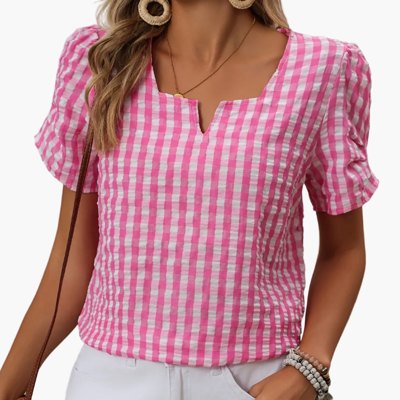 Damen Sommer Bluse im Karomuster – Eleganter Freizeitstil für Alltag und Urlaub