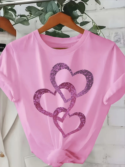 Damen T-Shirt mit Glitzer-Herz-Print – Modisches Freizeitshirt mit funkelndem Design