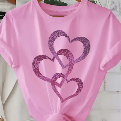 Damen T-Shirt mit Glitzer-Herz-Print – Modisches Freizeitshirt mit funkelndem Design