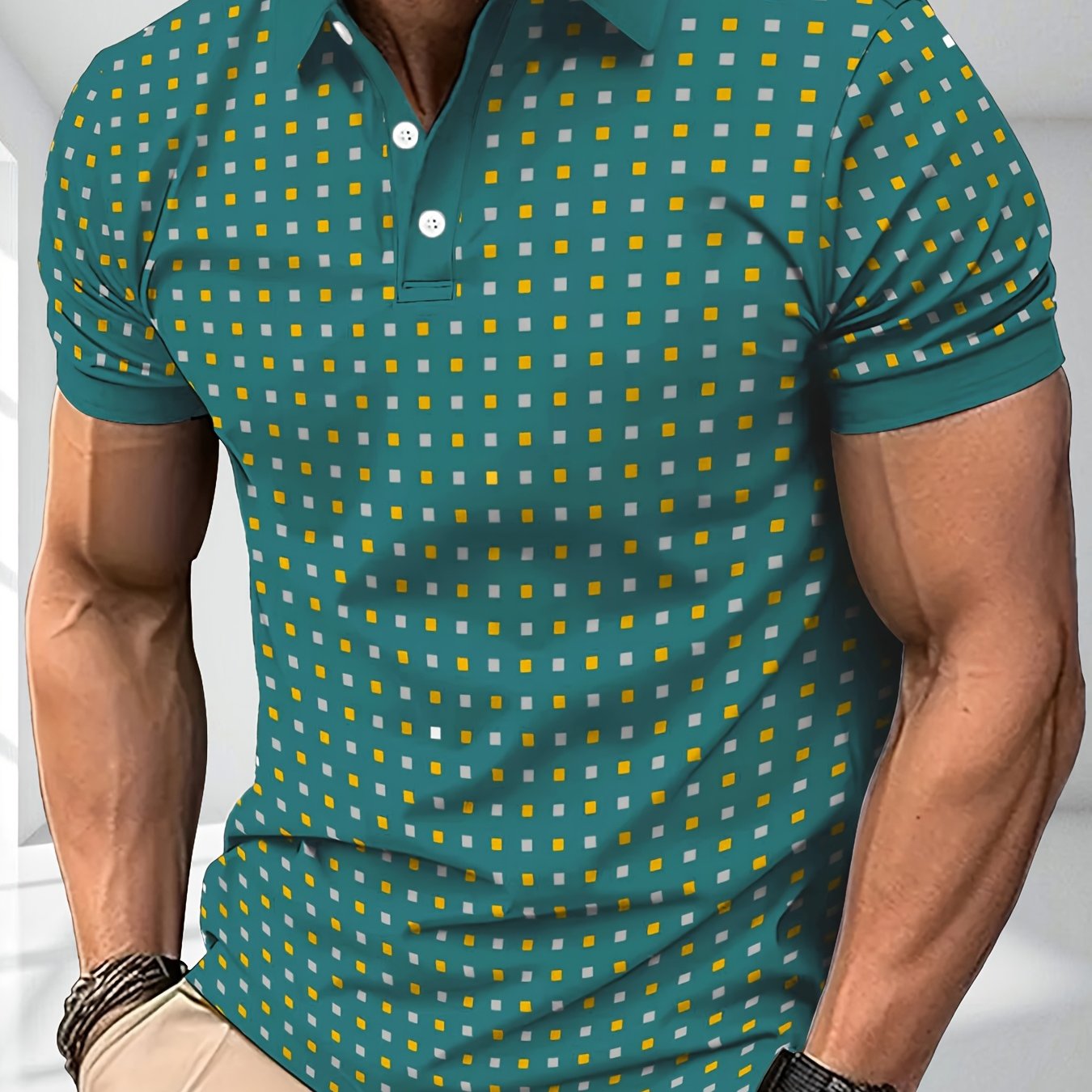 Herren Poloshirt mit modernem geometrischem Muster – Stilvolles Freizeit- und Business-Outfit