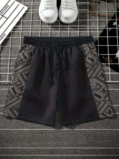 Herren Urban Streetwear Shorts mit grafischem Muster und elastischem Bund – Modische Freizeithose