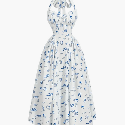 Damen Vintage Cocktailkleid mit Halterneck und schwingendem Rock – Elegantes Retro Abendkleid