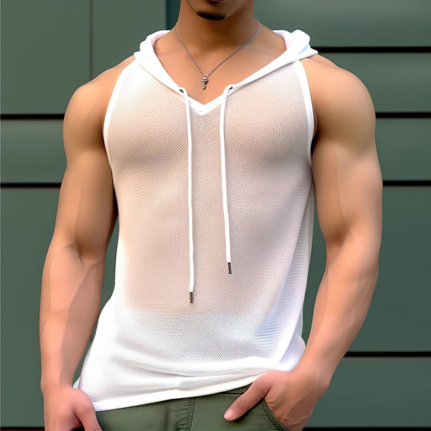 Herren ärmelloses Kapuzen-Top Sportlich Modern Freizeit
