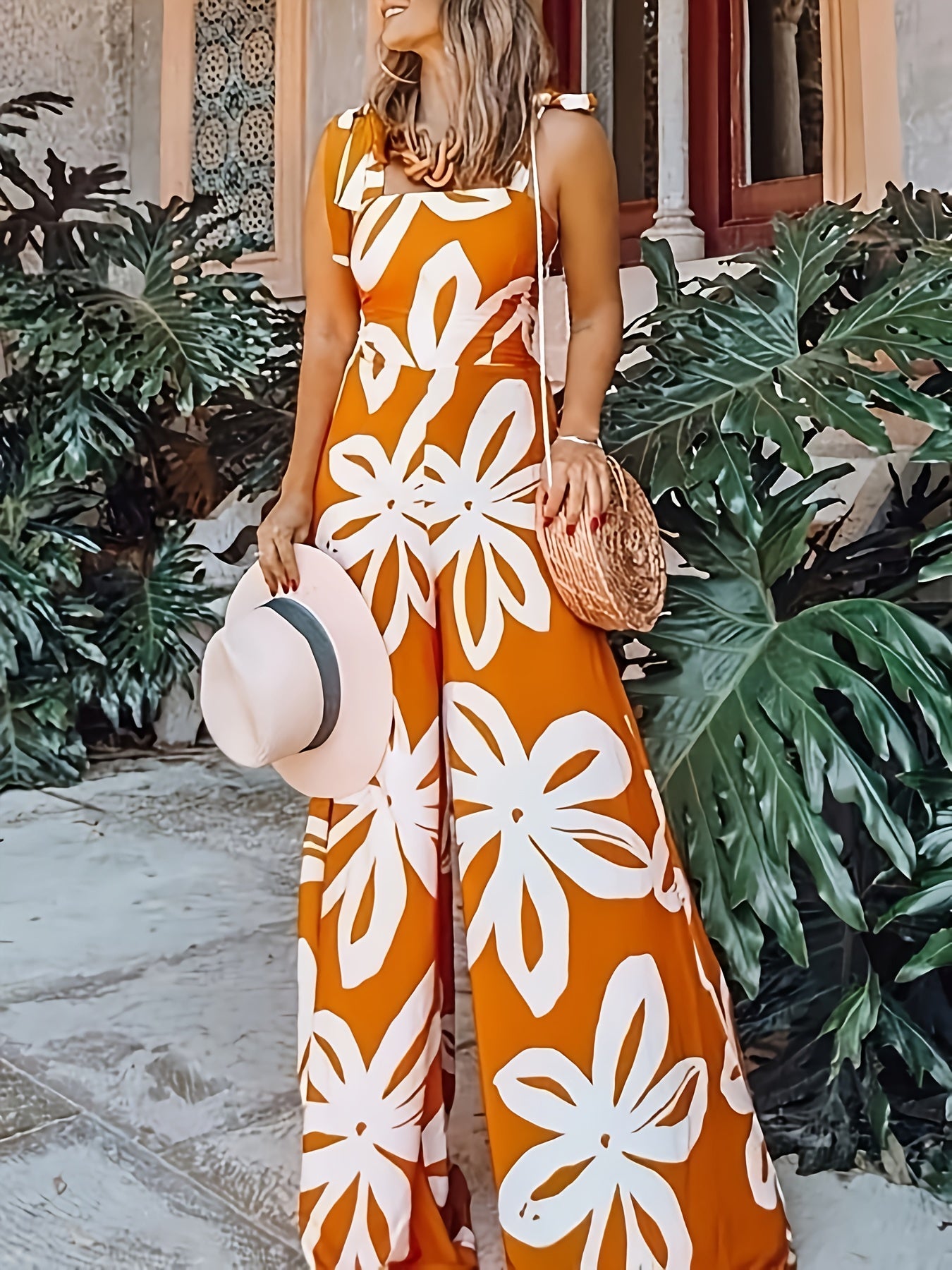 Damen Sommer Maxikleid Elegant mit Blumenmuster und Schleifen-Trägern – Perfekt für Urlaub & Gartenparty