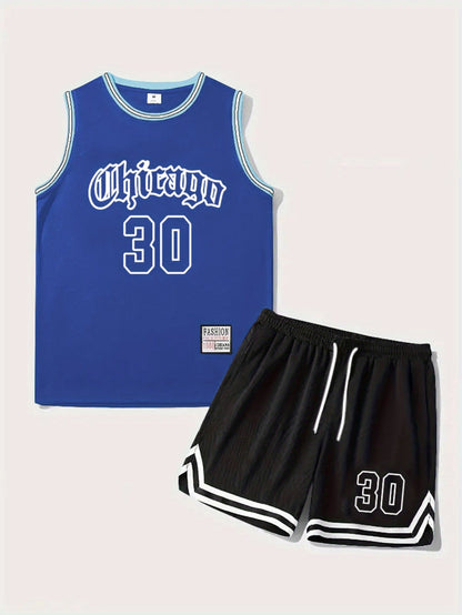 Herren Basketball Trainingsanzug Set – Sportliches Basketball Outfit mit Chicago 30 Print für Training und Freizeit