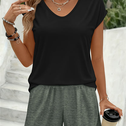 Damen Freizeit-Set mit V-Ausschnitt – Modischer Sommer Shorty Overall für Alltag und Urlaub