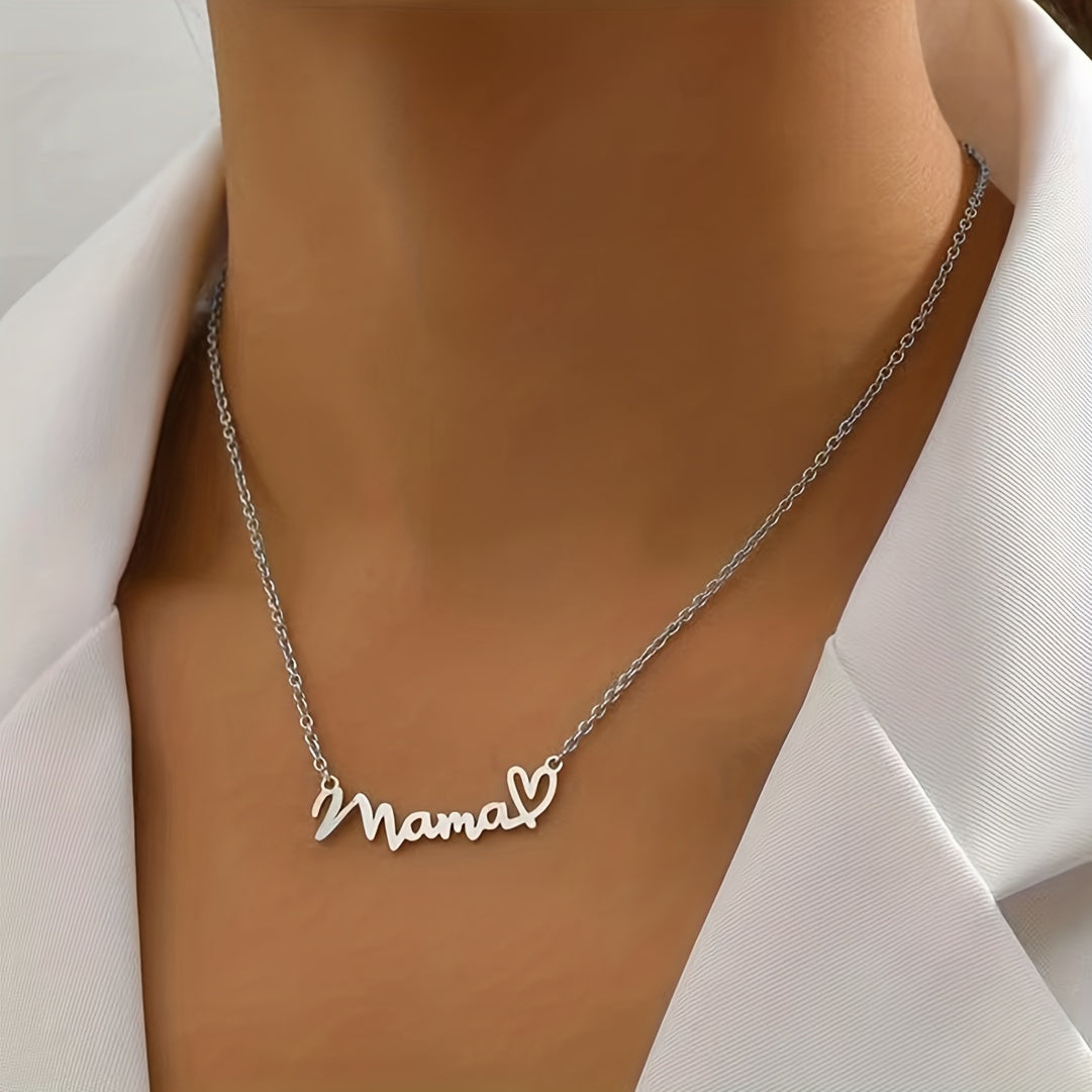 Damen Halskette Mama Herz Schriftzug – Elegante Statementkette zum Muttertag, Geschenk für Mütter