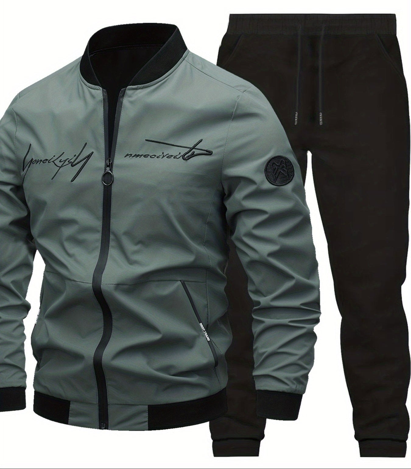 Herren Freizeit Bomberjacke mit Stickerei und Jogginghose Set – Moderner Streetstyle für Alltag und Ausgehen