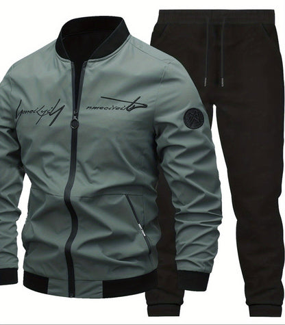 Herren Freizeit Bomberjacke mit Stickerei und Jogginghose Set – Moderner Streetstyle für Alltag und Ausgehen
