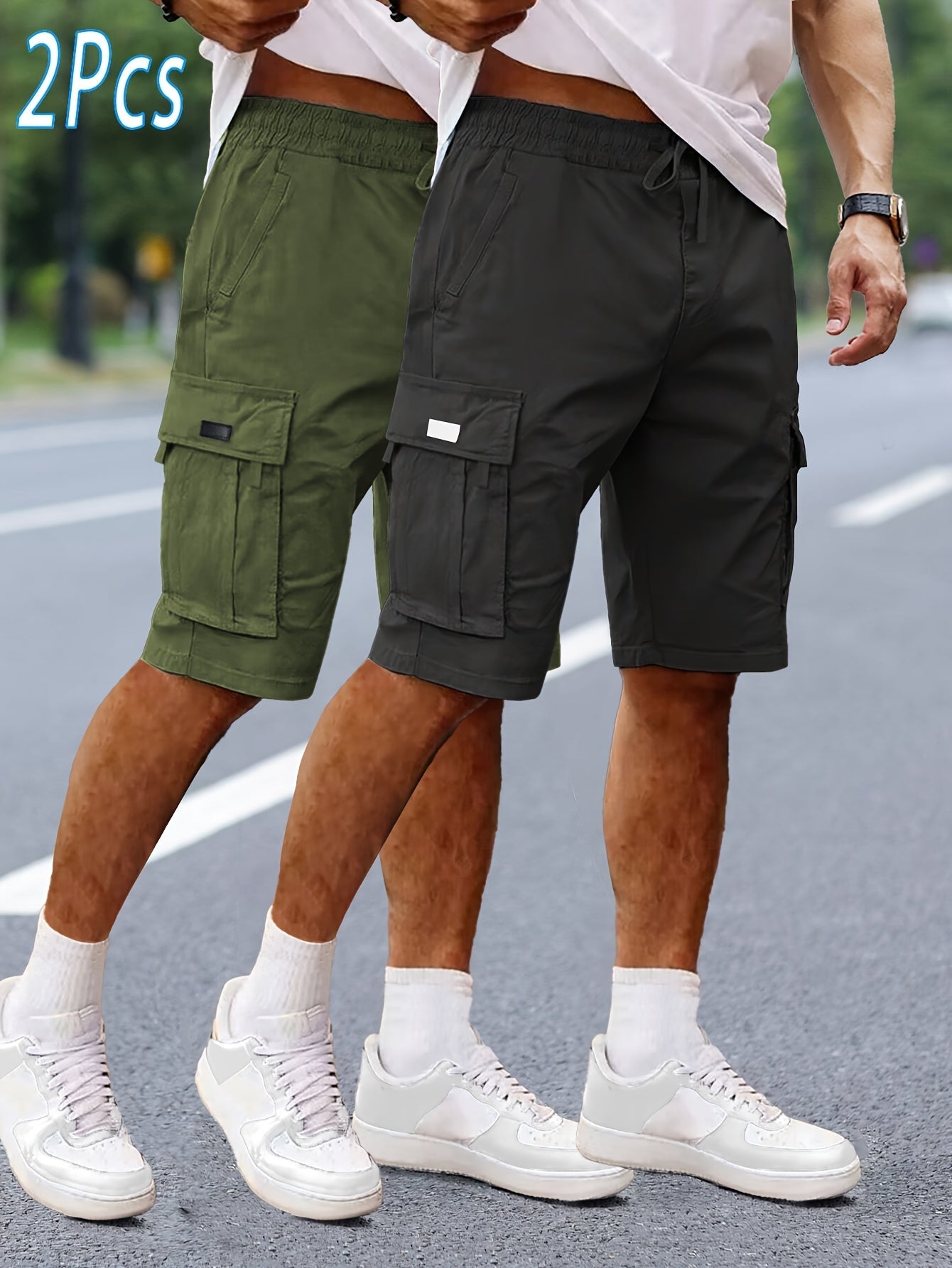 Herren Cargo Shorts 2er Pack – Bequeme Freizeit- und Outdoor-Bermuda mit Taschen
