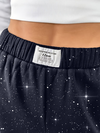 Damen Weite Jogginghose mit Sternenhimmel-Design für Freizeit und Streetwear