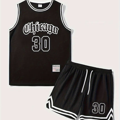 Herren Basketball Trainingsanzug Set – Sportliches Basketball Outfit mit Chicago 30 Print für Training und Freizeit