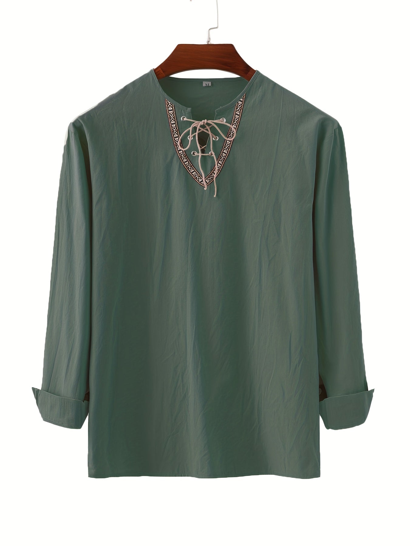 Herren Vintage Tunika mit Schnürung und geometrischer Stickerei – Freizeit & Alltag
