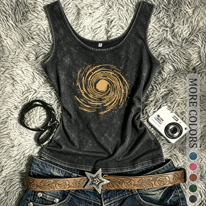 Damen Vintage Tanktop mit Spiral-Print – Retro Style für Festivals und Freizeit