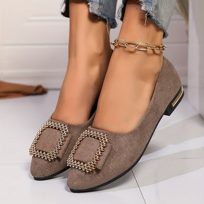 Damen Elegante Slip-On Ballerinas mit Glitzer-Schnalle – Ideal für Alltag & besondere Anlässe