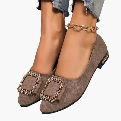 Damen Elegante Slip-On Ballerinas mit Glitzer-Schnalle – Ideal für Alltag & besondere Anlässe
