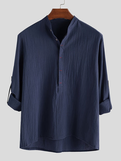 Herren Henley Langarmshirt mit Stehkragen und Knopfleiste – Modernes Freizeitoberteil für stilvolle Anlässe