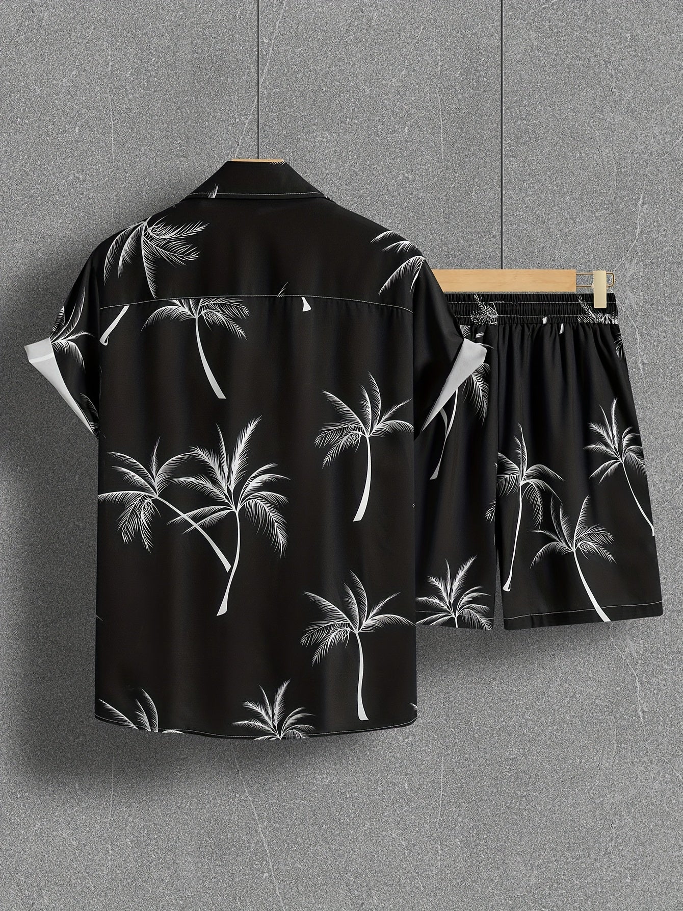 Herren Set Kurzarm Hemd und Shorts mit Palmenmuster – Lässiges Urlaubsoutfit