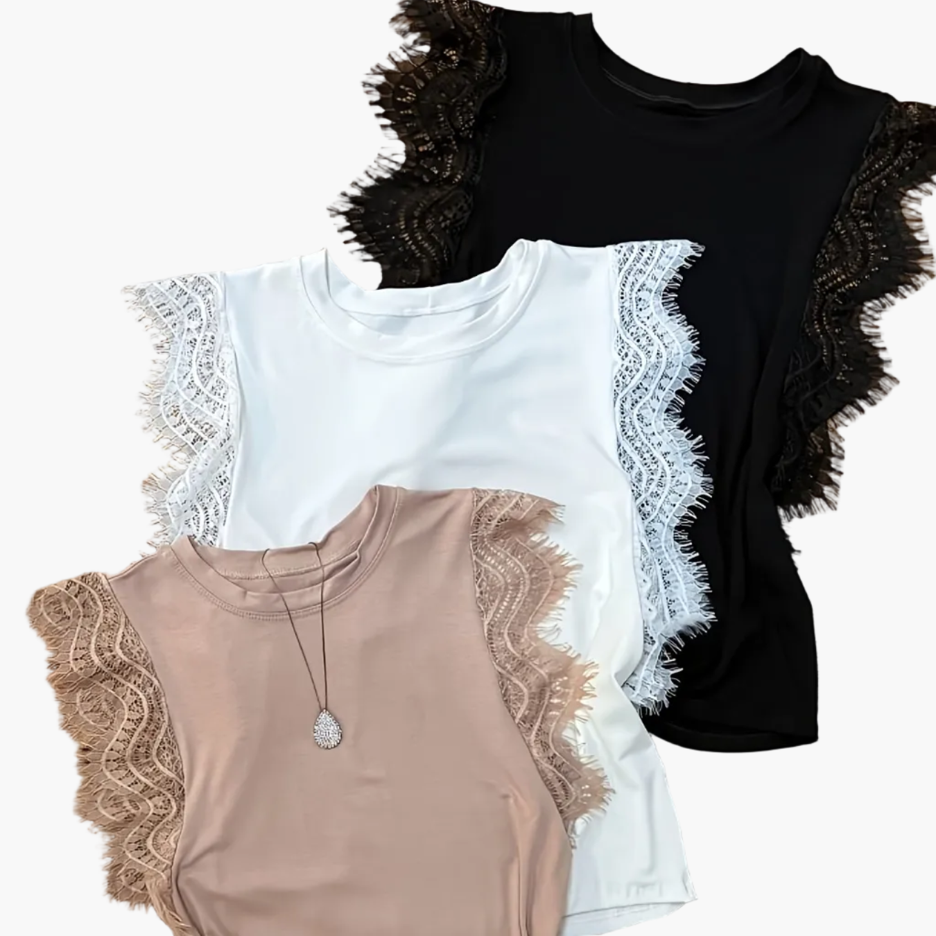 Damen Spitzen-Top mit verspieltem Ärmel-Design – Elegantes Freizeitshirt für Alltag und besondere Anlässe