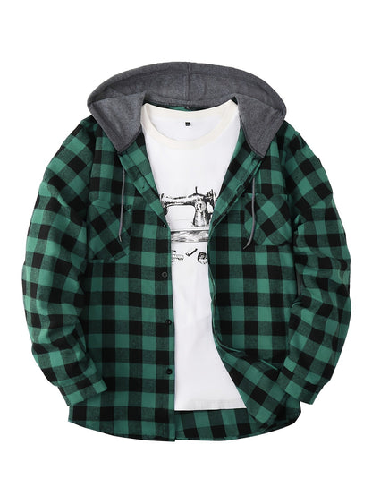 Herren Karohemd mit Kapuze und T-Shirt-Layer – Lässiges Outdoor Overshirt