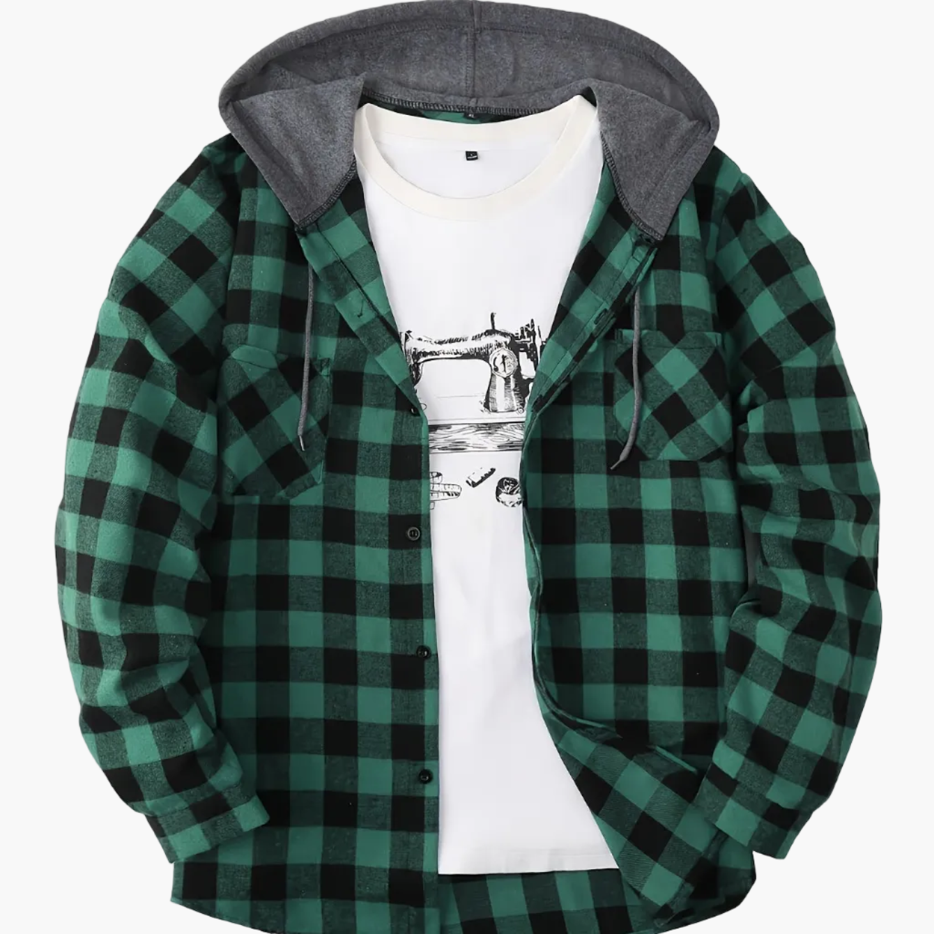 Herren Karohemd mit Kapuze und T-Shirt-Layer – Lässiges Outdoor Overshirt