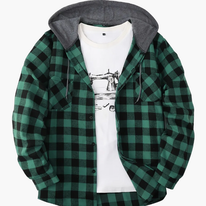 Herren Karohemd mit Kapuze und T-Shirt-Layer – Lässiges Outdoor Overshirt